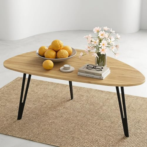 Manora Mesa de Centro Ovalada, Mesa Auxiliar Qequeña, Mesas Bajas de Salon Moderna para Sala de Estar, Oficina o Dormitorio, 100 x55 x 43cm, Natural