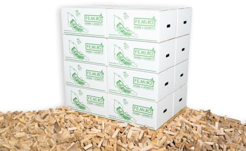 FEMIRO Legna da Ardere in Legnetti Accendifuoco Faggio e Abete BIGMATT – 320kg in Scatole da 20 kg – Accendi Camino per Camini, Stufe, Forni e Barbecue – Confezione Pulita e Pratica