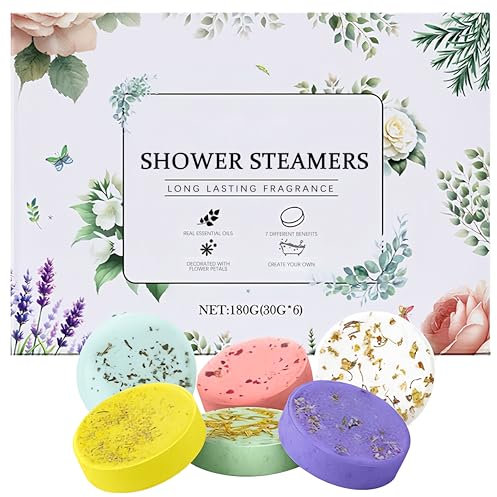 6 Pcs Shower Steam Bath Tablets，Stress Improve Home Spa Gifts for Women & Men, Birthday Gifts for Her, Plant Oil, Self Care Relaxation Shower Bombs