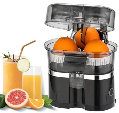 400ml Electric Citrus Juicer, Easy Press Orange Juice Squeezer, Automatic Dual Orange and Lemon Squeezer, 8-Blade Pulp Slot with Built-in Fruit Cutter, for Fruits, Vegetables & Citrus black