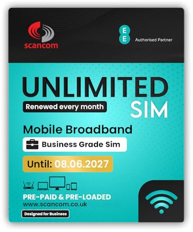 EE Unlimited Data SIM – Uncapped 5G Speeds – Preloaded EVERY MONTH Until 8th JUNE 2027 – No Contract – Plug & Play for Business Broadband, Routers & Phones