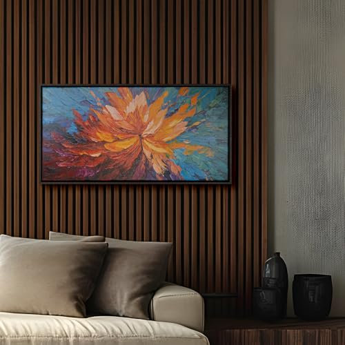 XXL Acrylgemälde 160x80 – Handgemaltes Leinwandbild Panorama – Moderne Wandbilder in Bunt mit Schattenfugenrahmen Eiche Dunkel für Wohnzimmer, Schlafzimmer & Büro – Motiv: Balance im Chaos