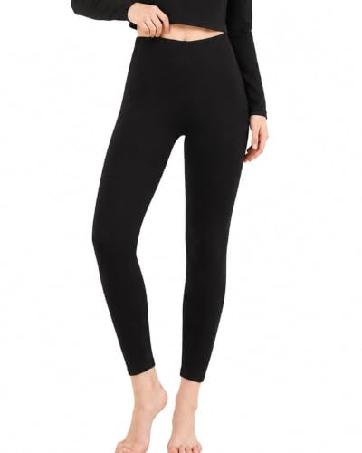 Leggings Térmicos para Mujer, Leggings Afelpados Ligeros con Forro Polar, Mallas Cálidas Elásticas, Pantalón Térmico para Invierno, Capa Base para Otoño e Invierno (L-XL, LY175-Black)