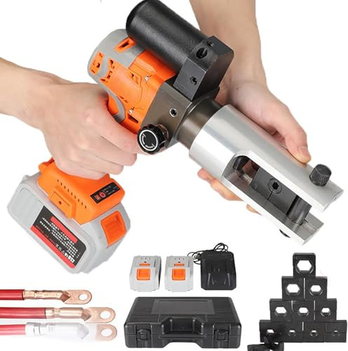 ANGDI Pinza crimpatrice idraulica elettrica per capicorda, utensile per crimpatura di terminali Ricaricabile con 11 matrici e Cassetta degli Attrezzi, Pinza crimpatrice idraulica a Batteria