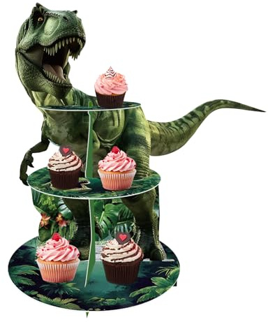 Doyomtoy Alzata Per Torta A 3 Piani A Tema Dinosauri Animali, Decorazione Di Compleanno, Teglia Per Torta Di Compleanno, Giurassica