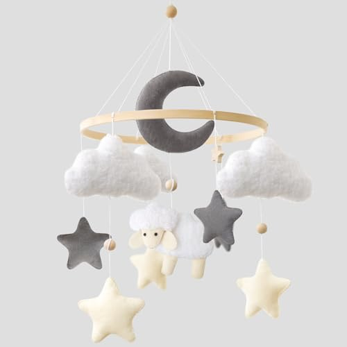 Ueiwffzo Mobiles Baby Mond Alpakas Sterne Windspiel Babybett Baby, Filz Mobiles Hängende Krippe Halterung Babybett Wickeltisch Bettglocke Anhänger Für Babyzimmer Decor