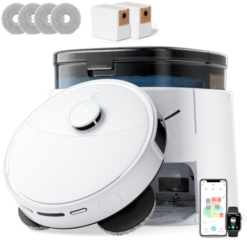 Lefant M3 Robot Vacuum Cleaner with Mop, Self-Emptying All-in-One Station, 12,000Pa Suction, dToF Laser Navigation, Dual-Spin Mops, 45°C Hot Water Auto-Wash & Air-Dry, Works on WiFi 2.4G & 5G