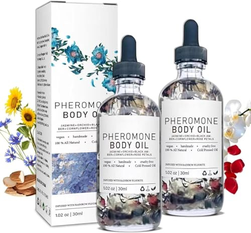 Olio per il corpo feromone per donne, con petalo di rosa e olio di mandorle dolce, pelle secca idratante e potenziamento della fiducia, per una fragranza duratura e fascino duraturo (2pcs)