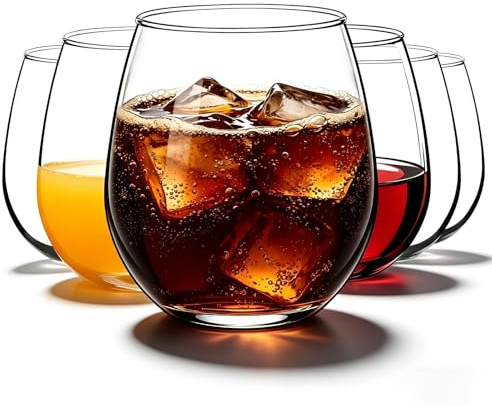 Stemless Wine Glasses Set of 6, 485ml Glass Cups for Water, Juice, and Other Beverages, Elegant Design, Modern Series Perfect for Homes, Restaurants, and Parties, Dishwasher Washable, Clear