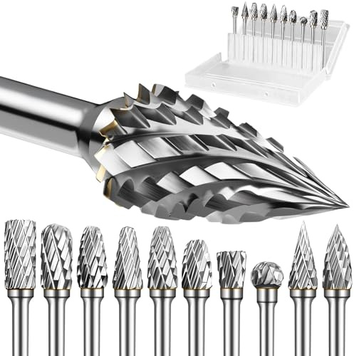 DULCE DOM 10er Set Hartmetall-Frässtifte | Doppel- & Einzelschnitt Rotationsfräser mit 6mm Schaft für Holz, Metall, Stahl | Zum Schleifen, Gravieren, Polieren & Entgraten