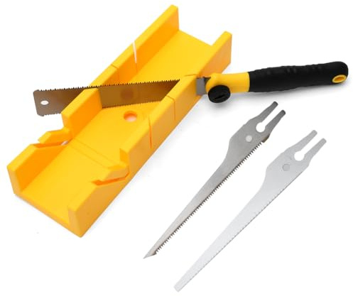 Gehrungslade mit Japansäge Set, Präzise 45°/90°/135° Schnitte für Holz & Kunststoff,Präzise Gehrungs- & Winkelschnitte mit 3 austauschbaren Sägeblättern, Kompaktes 4-in-1 Werkzeug