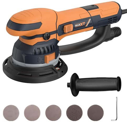 MAXXT 800W Dual-Modus Exzenterschleifer: Grob- & Feinschliff-Umschaltung | Hocheffiziente Staubabsaugung | 6-stufige Drehzahlregelung (3300-7400 U/min) — Ideal für Kfz-Lackrestaurierung, Metallschleif