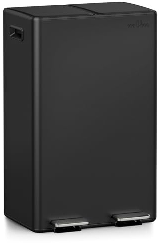 mVm Cubo de Basura para la Cocina, 2 Compartimentos 2 x 30L Cubo de Basura Cocina, Papelera Moderna y Robusta, Cierre Suave, para Cocina, Salón, Negro