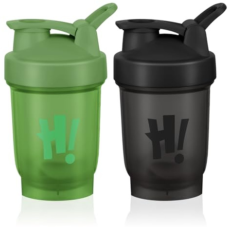 AOOWU Protein Shaker, 2PCS 350ml Proteína Shaker a Prueba de Fugas, Botella Mezcladora de Batidos de Proteínas con Bola Mezcladora, Diseño de Volteo, Adecuado para Deportes y Fitness(Verde + Negro)