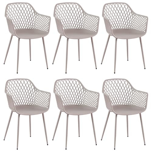 buybyroom Gartenstühle 6er Set, Gartenstuhl Kunststoff mit Armlehne,Gartensessel Wetterfest Loungesessel Outdoor für Garten Balkonstühle Terrassenstühle Balkonmöbel Kleiner Balkon Bistrostuhl,Khaki