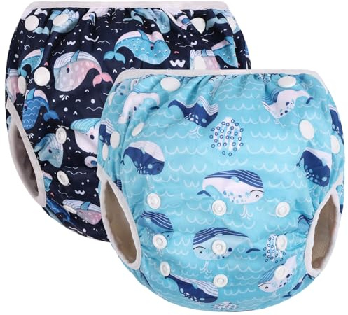 Vicloon Pannolino da Nuoto, 2 Pannolini Lavabili Pannolini da Nuoto, Costume Piscina Regolabile Riutilizzabile Costumi per Bambini, Impermeabile Pannolino Piscina, 0-3 Anni