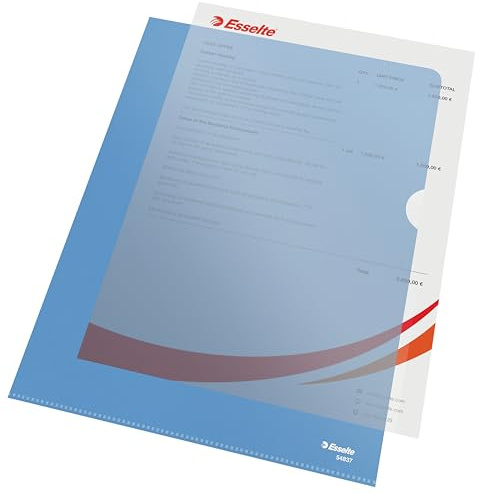 Esselte Sichthüllen-Set Standard Plus, 100 Stück, A4 Format, Blau mit matter Oberfläche, 0,115 mm PP-Folie, 54837