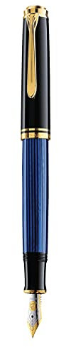 Pelikan Füllhalter Souverän 600, Schwarz-Blau, Feder F (fein), hochwertiger Kolbenfüller im Geschenk-Etui, 995316
