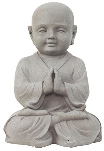 Garten Deko Figur Shaolin Mönch Buddha Betend Stein Effekt in Grau - 42cm Hoch