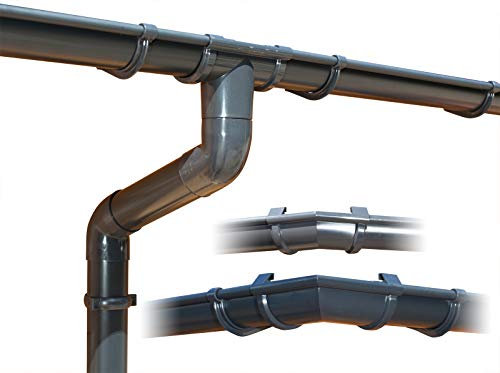 Kit gouttière PVC pour cinq versants | GD16 | en 4 couleurs! Idéal pour abri ou chalet de jardin ! (Kit complet circonférence jusqu'à 17.50 m, Anthracite)