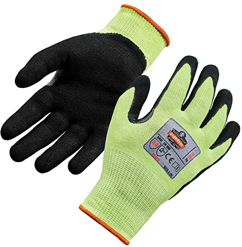 Ergodyne Cut Resistant Gloves, Cut Level 4, Nitrile Coated Palm for Grip, Hi Vis, ProFlex 7041 Lime, Large