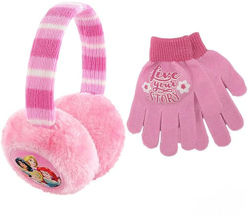 Disney Girls Winter Earmuffs Warmers And Kids Gloves Sets, Princess Plush For Ages 4-7
