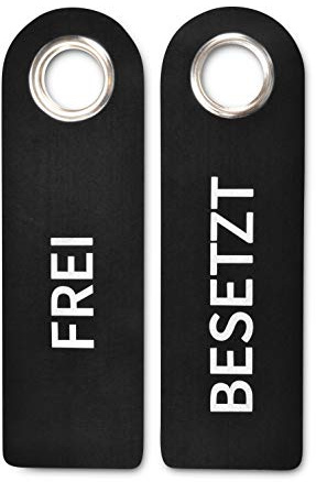 SynMe 2 FREI BESETZT Türhänger aus Filz (schwarz) - Mit Metal-Schutzring - Beidseitig Bedruckt: Vorderseite FREI Rückseite BESETZT - Badezimmer Schlafzimmer - Statusanzeiger - Vielseitig einsetzbar!