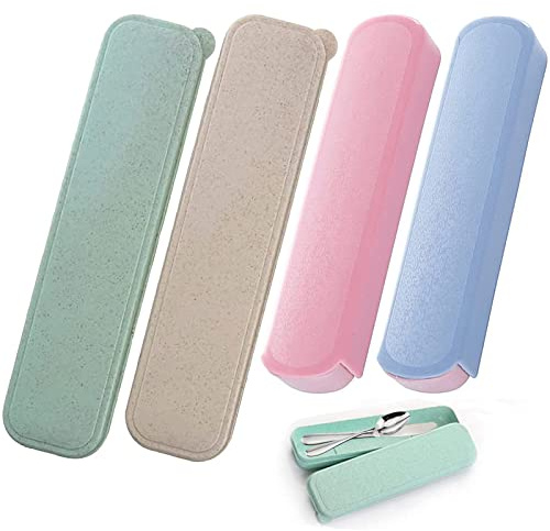 Yueser Reisebesteck Aufbewahrungsbox, 4 PCS Kunststoff Tragbare Essstäbchen Löffel Gabel Besteckkasten für Reisen Camping Picknick