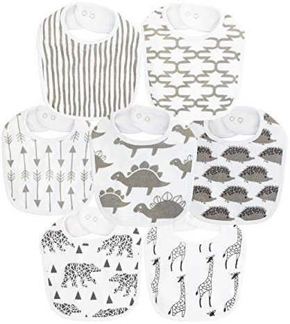 Maiwa 7 Pack Cotton Baby Bibs for Girls Boys with Waterproof layer for Drooling Eating teething with Snaps (Multi2 for 7 Pack)