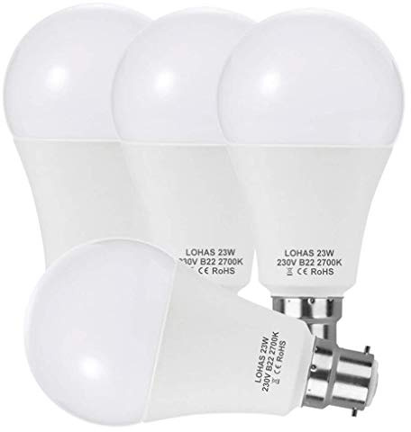YSSMAO B22 LED Ampoules Ampoules 23W A65 Bayonet 200w équivalent Super Lumineux 2500lm Économie d'économie d'énergie 4pack,Warm White 2700k