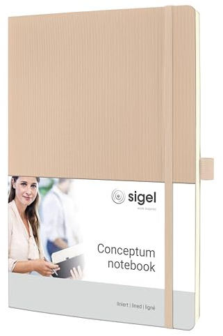 Sigel Conceptum Premium Notizbuch A4 liniert beige Softcover | CO331, 194 nummerierte Seiten mit Inhaltsverzeichnis, Falttasche und Stiftschlaufe
