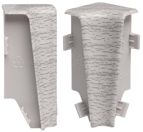 KGM Innenecken für MEGA-Profil - Eiche hell, 20 x 58 mm, 2 Stück | Passendes Zubehör zur KGM MEGA Sockelleiste, einfaches Aufstecken für saubere Ecken & Abschlüsse, Montage ohne Werkzeug