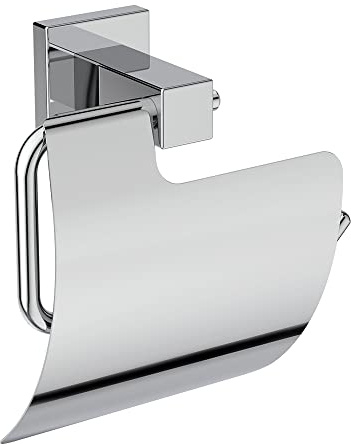 Ideal Standard IOM Cube Toilettenpapierhalter mit Abdeckung zur Wandmontage in Chrom – Klopapierhalter WC, Papierrollenhalter, Papierhalter für Badezimmer