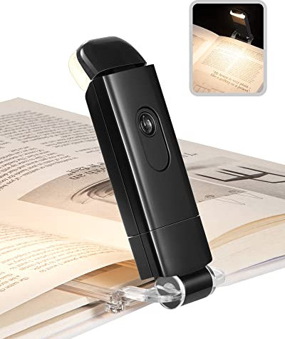DEWENWILS Book Reading Light, Warm White Clip On LED with 2 Adjustable Brightness for Eye Protection, Rechargeable USB, Christmas Gifts for Bookworms, Kids(Black)