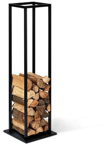 FACILITYS - Range Bûches Intérieur en Acier Noir - Support Bois de Chauffage Vertical 33x33x112 cm - Porte Bûches Cheminée Robuste et Compact - Design Élégant - Etagère Rangement Optimal