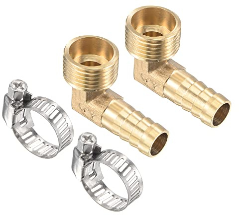 M METERXITY 2pz Ottone Tubo flessibile Dentellato 90 Grado Gomito 12mm | G1/2 Maschio Filettatura, con Tubo flessibile Fascette, Applicare a Acqua, Tubo Connettore, Raccordi