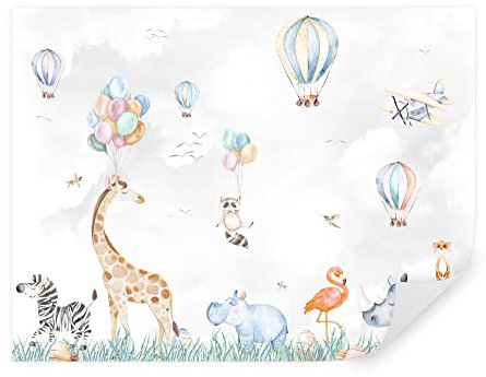 TAPEKO Papel Pintado Infantil 260x180 cm Animales Tropicales Globos Fotomurales para Niños y Niñas Prémium Interior Papel Pintado Pared Gris u59757