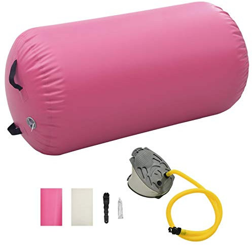 ZEYUAN Aufblasbare Gymnastik-Rolle mit Pumpe, Turnen Zubehör, Aufblasbare Rolle, 120x90 cm PVC Rosa