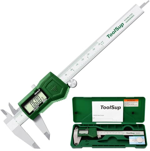 ToolSup IP54 Digital Caliper, 6 inch Electronic Vernier Caliper with Stainless Steel contruction, Inch/Millimeter/Fraction Switch, Large LCD Screen