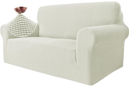 Ystyle Stretch Sofa Überzug 2 Sitzer, Naturweiß | Elastisch Sofabezug mit Armlehnen, Jacquard Couch Überzug Rutschfest, Waschbar Sofa Cover Protector für Hunde Haustiere