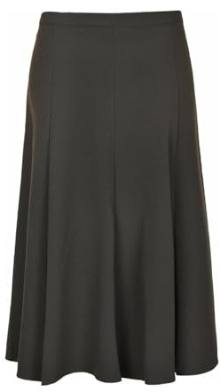 EBTISAM Ladies Pull On Midi Skirt Plain Flared Half Elasticated Below Knee Length Ladies Skirt Black Navy Grey UK Size 10-22 (UK, Numeric, 14, Regular, Regular, Black)