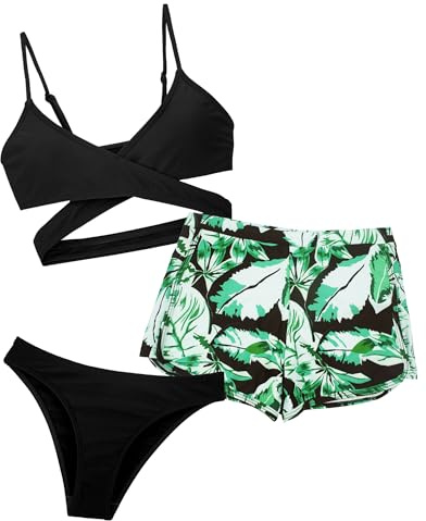 Happy Cherry Maillots de Bain 3 Pièces Filles Ensemble Bikini Natation Plage Vêtement de Bain Vacance Tankini Piscine 10-11 Ans