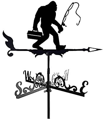 Dekoration Windfahne, Wetterfahne Bigfoot Angeln Wetterhahn Edelstahl Wetterfahne Windgeblasener Richtungsanzeiger für Outdoor-Dach-Bauernhof-Hof-Montage-Yard-Dekor