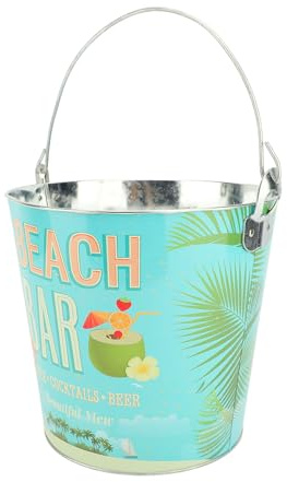 Tongs Strainer Double Wall Stainless Steel Ice Bucket,Insulated Ice Bucket Insulated Ice Bucket for Parties with Tong That Fit Into Lid for Home Bar Restauran (BEACH BAR Pattern)