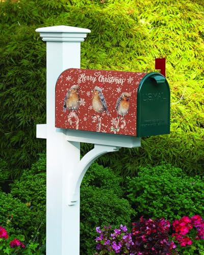 Mailbox Covers Magnetic Oversize 21 x 25.5 Merry Christmas Robins Stand on Candy Cane Snowflake Red Replaceable Post Letter Box Cover Welcoming Outdoor Decoration for Yard Patio Garden