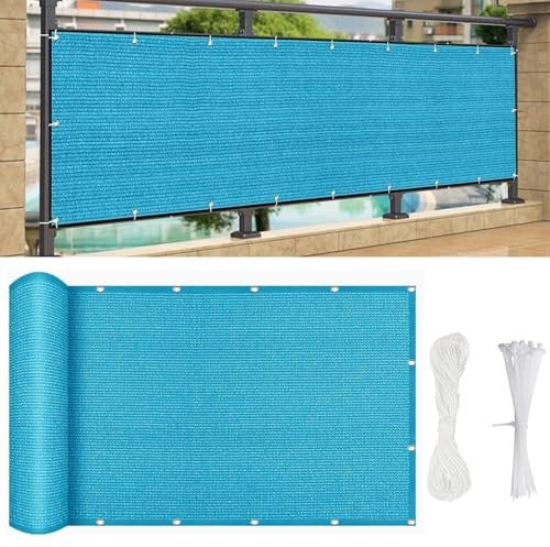 Balkon Sichtschutz Balkonumspannungen 350 x 80 cm Multi Farbe Und Größe, Sichtschutz Zaun Hdpe, Balcony Privacy Screen, mit Kabelbinder Und Kordel, für Balkon Zaun Garten, Himmelblau