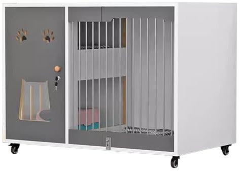 Casa de madera para gatos con ruedas, multifuncional, cerrada, para uso en interiores y exteriores, villa para gatos con valla y armario, adecuada para gatos