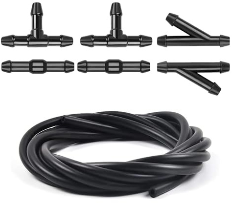 Kisstta 2m Scheibenwaschanlage Schlauch, Wischwasserschlauch Reparaturset, mit 6 Stücke Schlauchverbinder, Automotive Schlauch, Spritzwasserschlauch, Schwarz