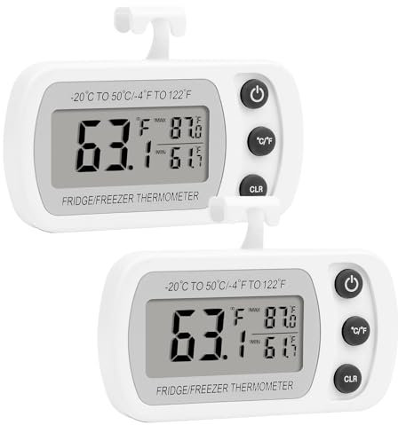 Lasubst Digital Refrigerator Thermometer 2 Pack for Fridge Freezer Cooler Waterproof, White