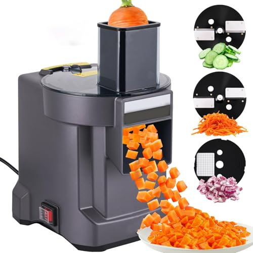 Picadoras de Verduras eléctricas 3 en 1, cortadora automática de Verduras de 100 W, Entrada de Gran Calibre + Hoja de Acero Inoxidable extraíble + pies Antideslizantes, cortadora de Verduras